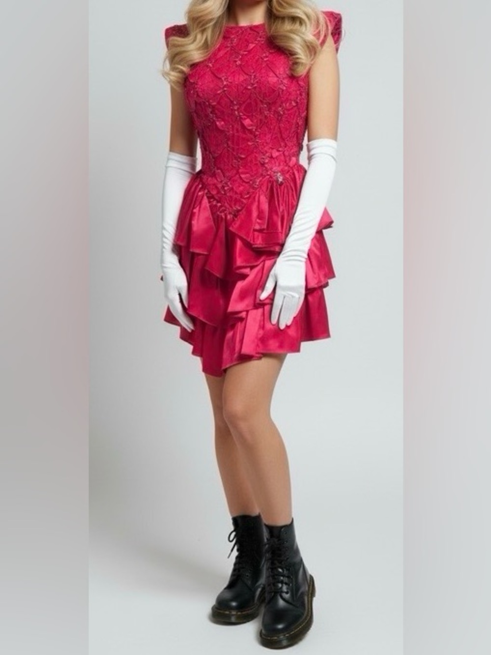 ZUM ZUM - PRETTY IN PINK - VINTAGE 1980s Women's Hot Pink Embellished Dress